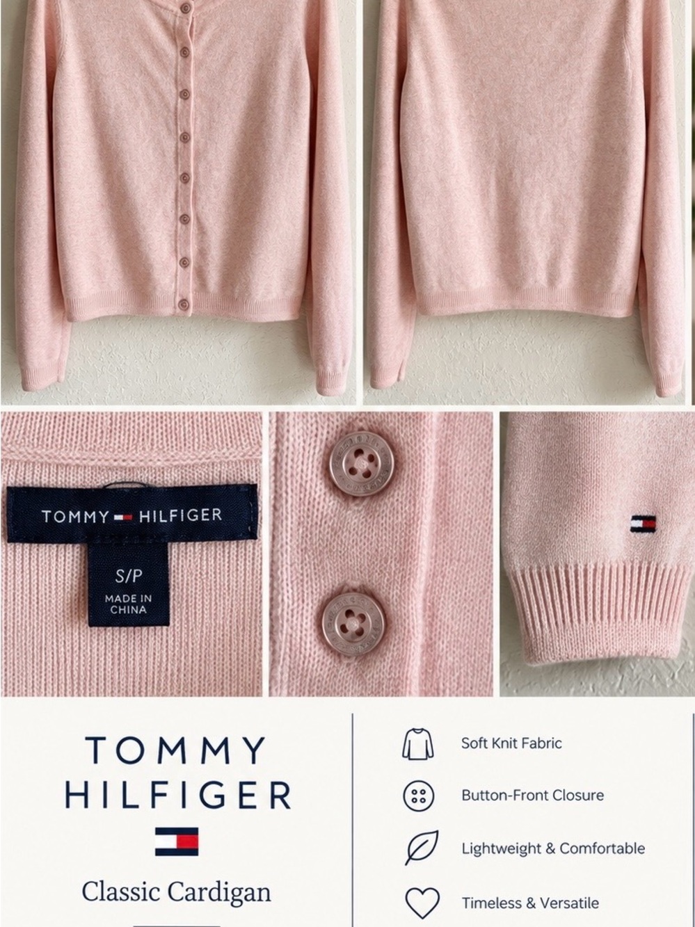 Tommy Hilfiger Blush Pink Button-Front Knit Cardigan Size- S